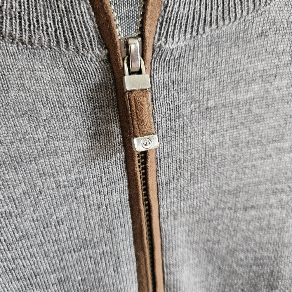 Peter Millar Autumn Crest Suede Trim Quarter Zip XL British Grey Merino Wool - Picture 7 of 9